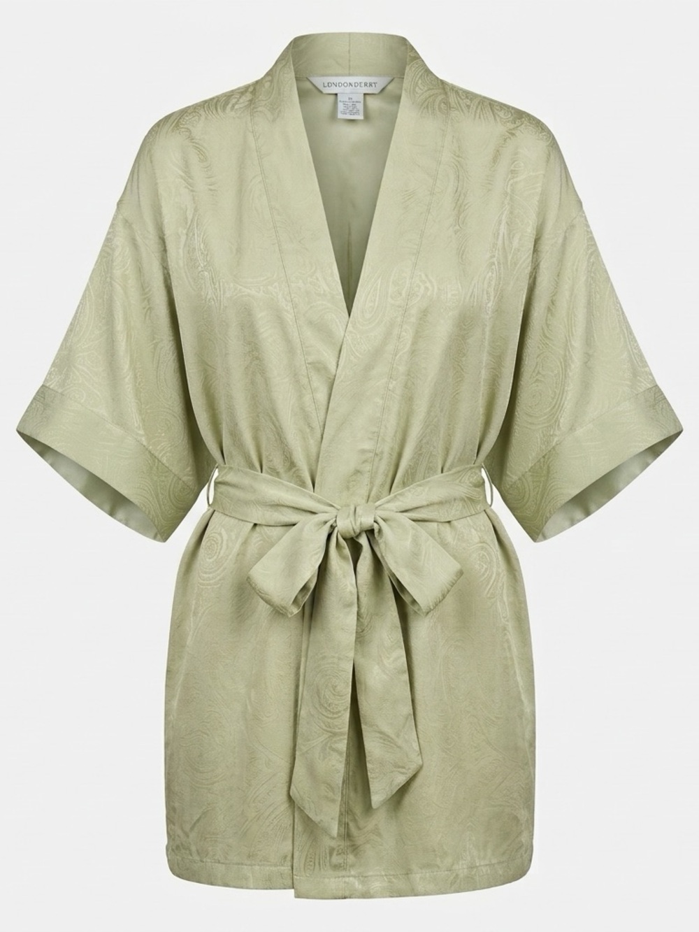 Sage Green 100% silk Robe with Tie Belt vintage August Silk size M